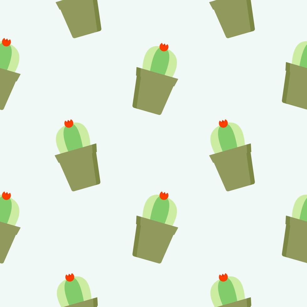 patrón de cactus sin costuras, maceta suculenta sobre fondo de color suave. para tela, embalaje, caja, cartón, papel de embalaje. vector de estilo de dibujos animados. diseño plano de cactus en colores pastel