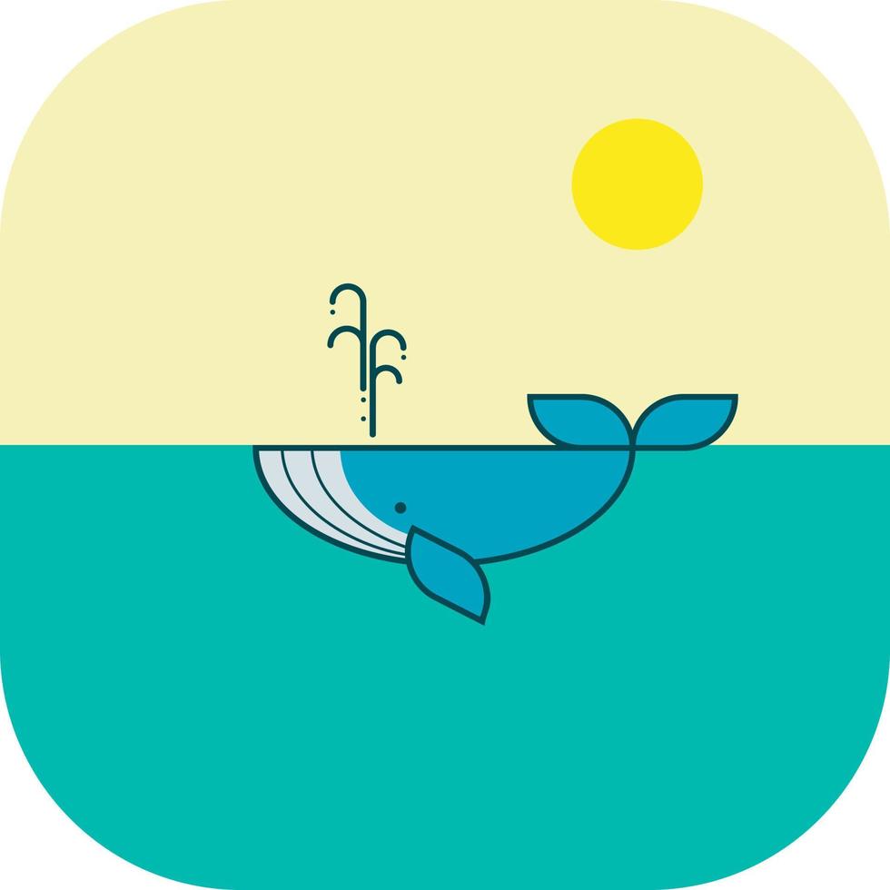 Whale swimming at ocean surface. under the sun or summer. Flat design style. Vector illustration.