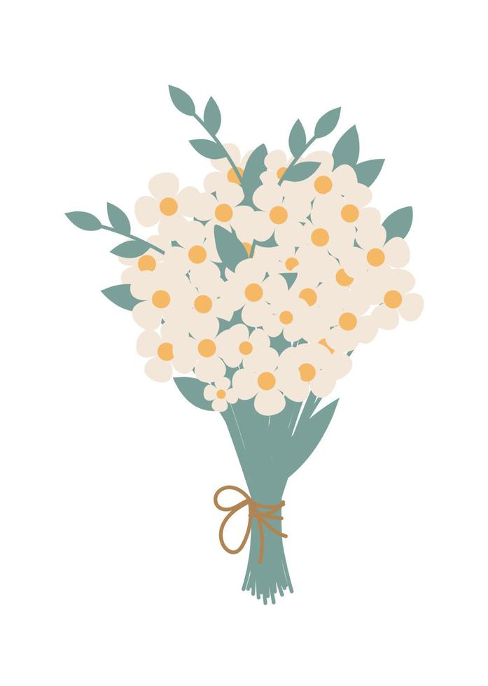 Beautiful flower bouquet. Cute cards, content , banner, sticker label and posters for spring holiday. Gift for wedding, holiday concept. Hand drawn flat vector illustration.