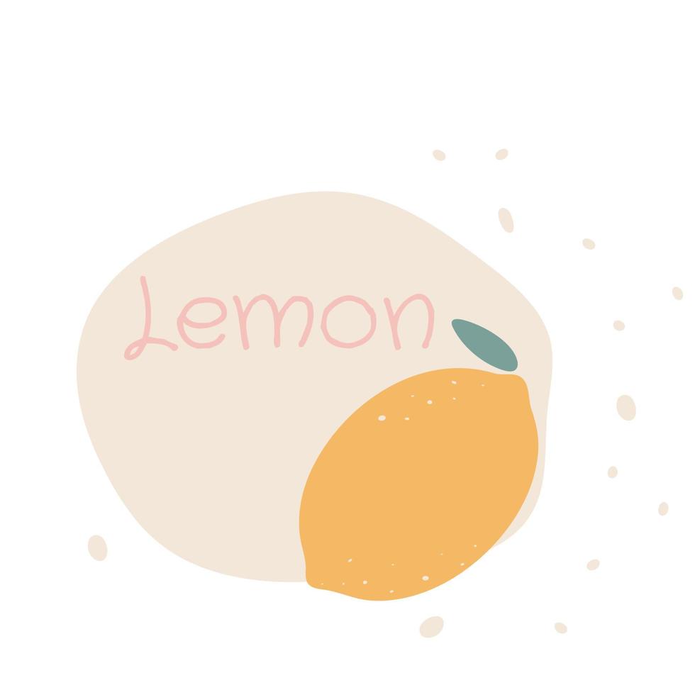 ilustración vectorial dibujada a mano de limón plano. fruta madura, dibujo abstracto de alimentos orgánicos jugosos aislado sobre fondo beige pastel. decoración del hogar de moda. impresión de color moderno vector