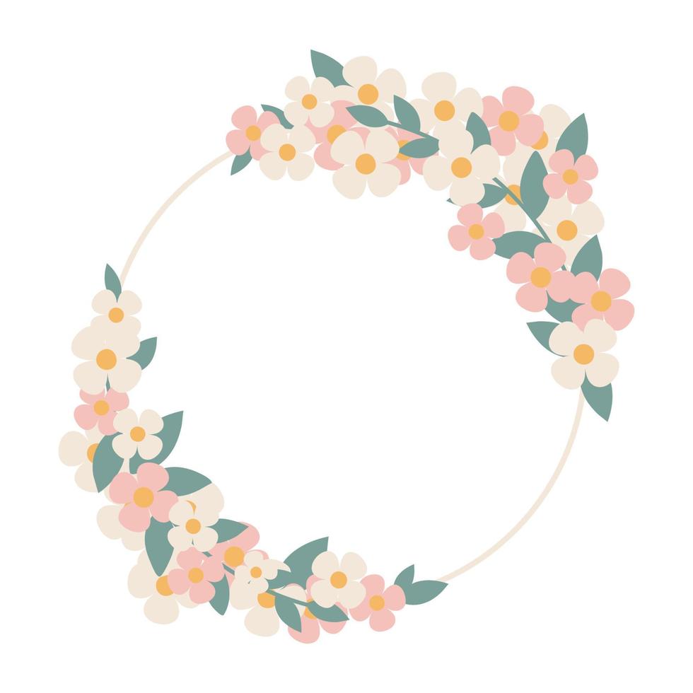 ilustración vectorial corona de primavera dibujado a mano doodle clipart. perfecto para tarjetas, pancartas, proyectos de boda. vector