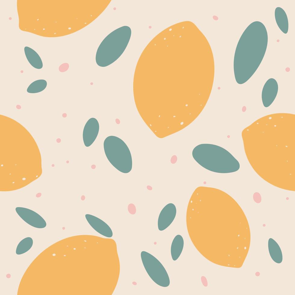Lemon silhouettes flat vector seamless pattern. Food abstract drawing shapes on beige background. Creative print, wallpaper, trendy home decor design element
