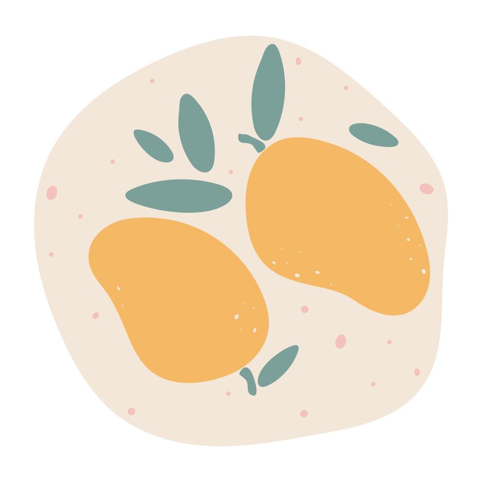 Flat mango hand drawn vector illustration. Ripe fruit, juicy organic food abstract drawing isolated on pastel beige background. Trendy home decor. Modern color print