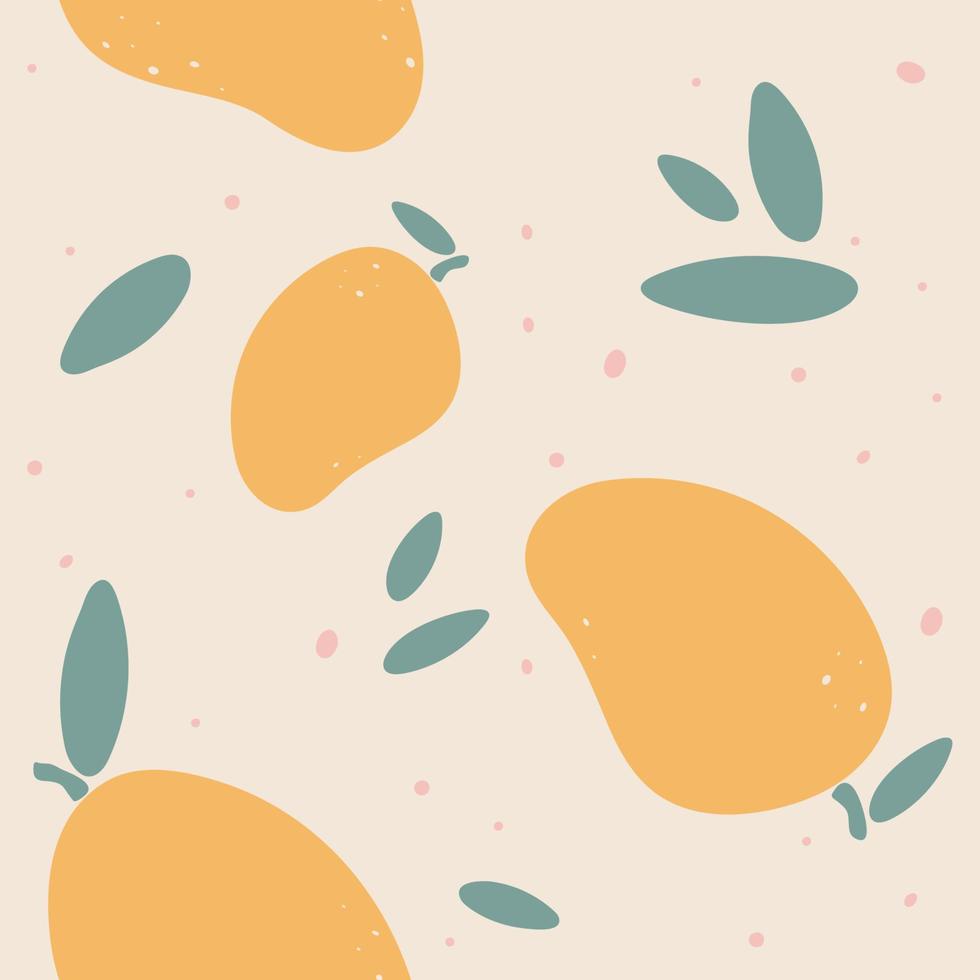 Mango silhouettes flat vector seamless pattern. Food abstract drawing shapes on beige background. Creative print, wallpaper, trendy home decor design element