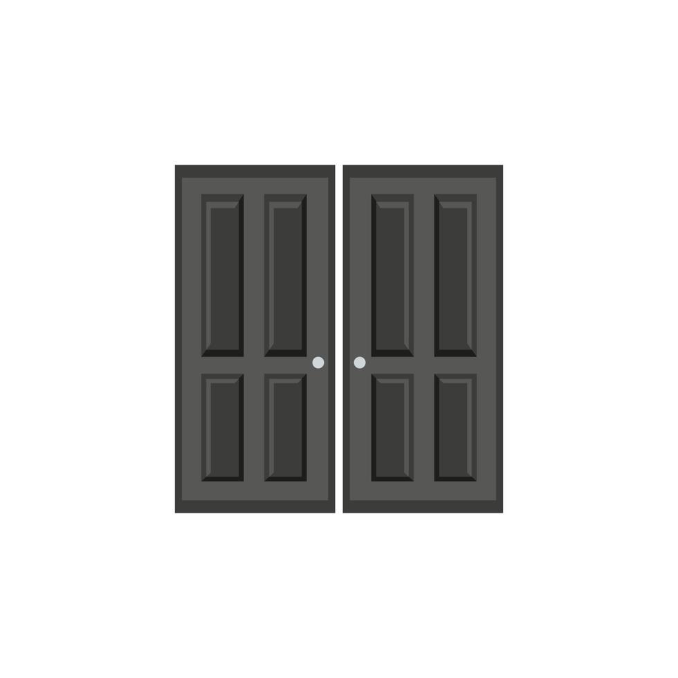 icono de vector de puerta negro. Diseño de madera simple de 2 puertas