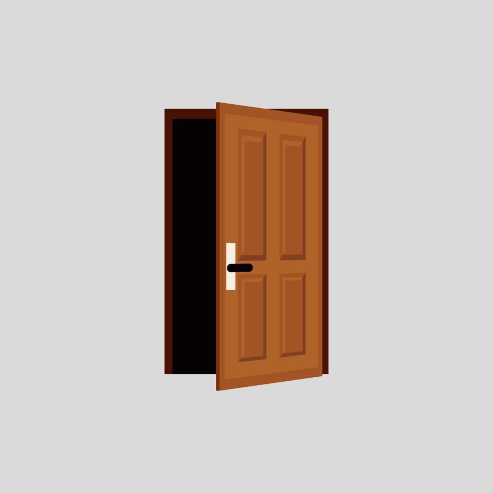 icono de vector de puerta. diseño de puerta con motivo de madera, la puerta se está abriendo