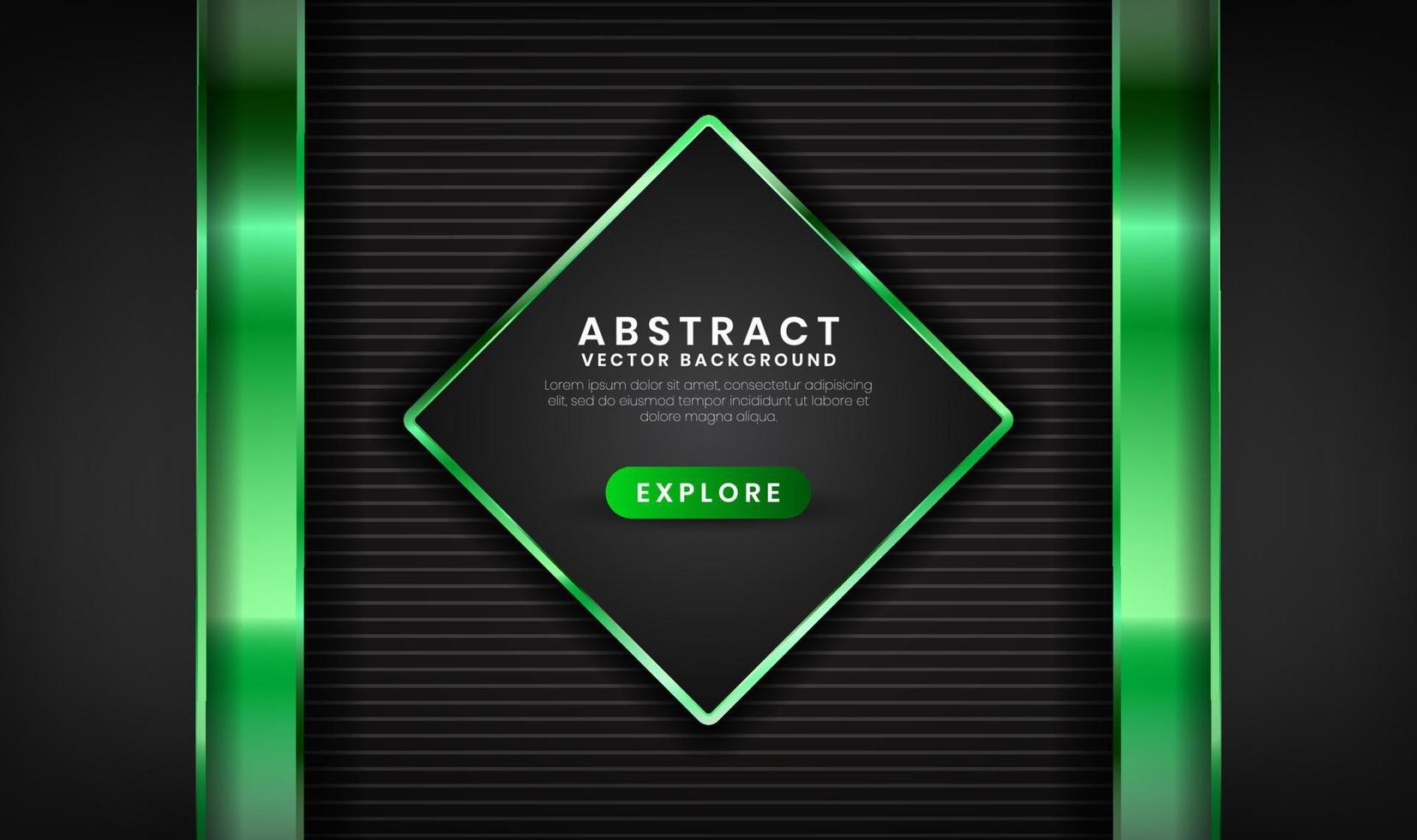 Capa de superposición de fondo abstracto de lujo negro 3d en el espacio oscuro con decoración de efecto de metal verde brillante. elemento de diseño gráfico concepto de estilo futuro para volante, banner, portada, tarjeta o página de destino vector