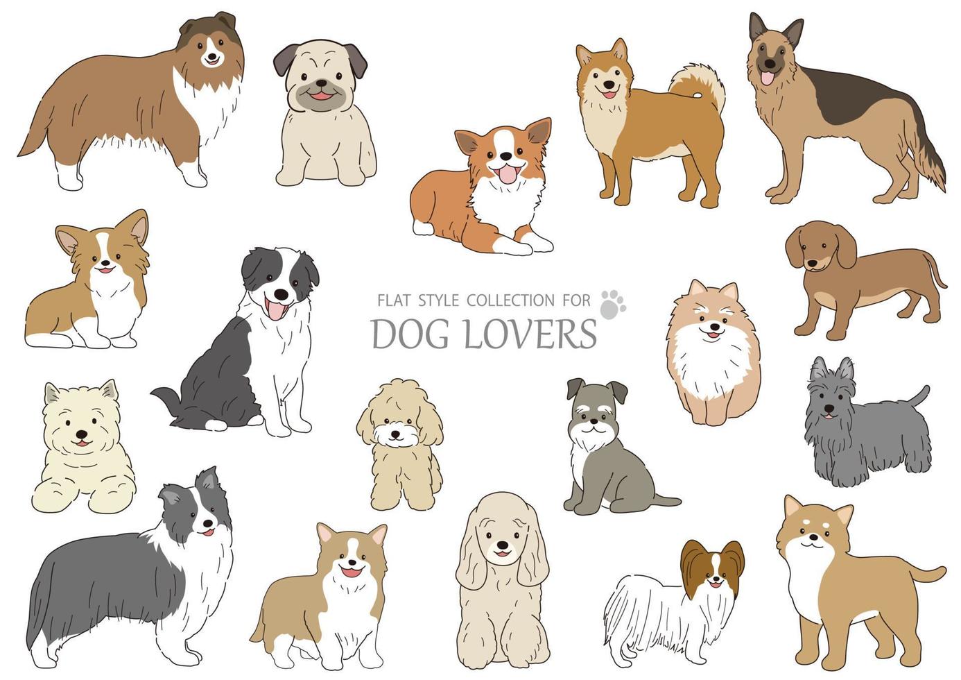 Vector Flat Style Dogs Set Isolated On A White Background.