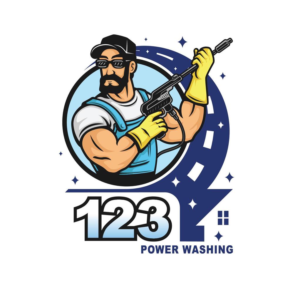 Ilustración de vector de logotipo de mascota de personaje de hombre de lavado de energía
