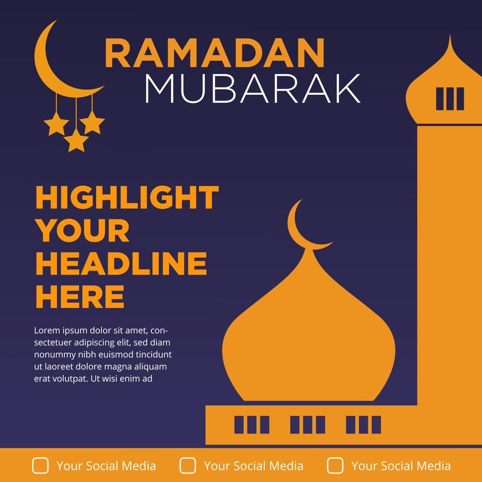 Ramadan Mubarak Islamic banner with mosque silhouette suitable for social media business promotion vector