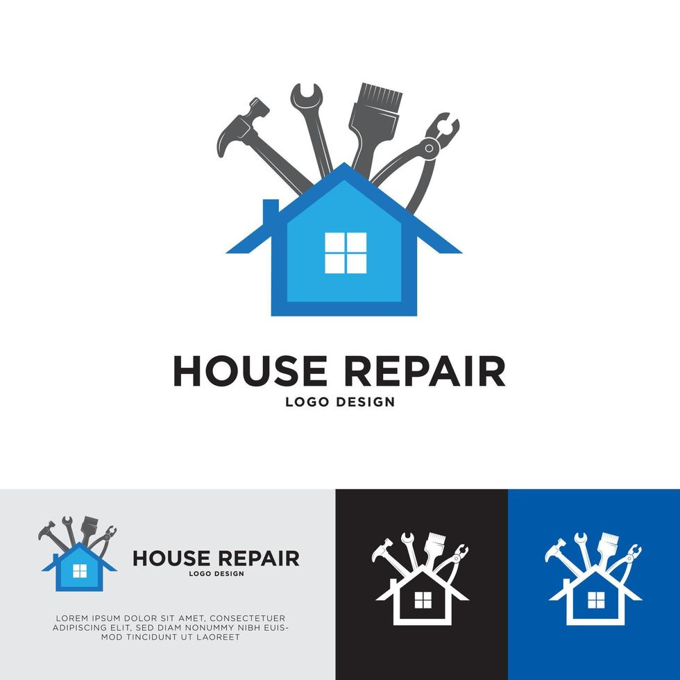 Home Repair Logo Design Template House Renovation Free Vector Flat Design Blue