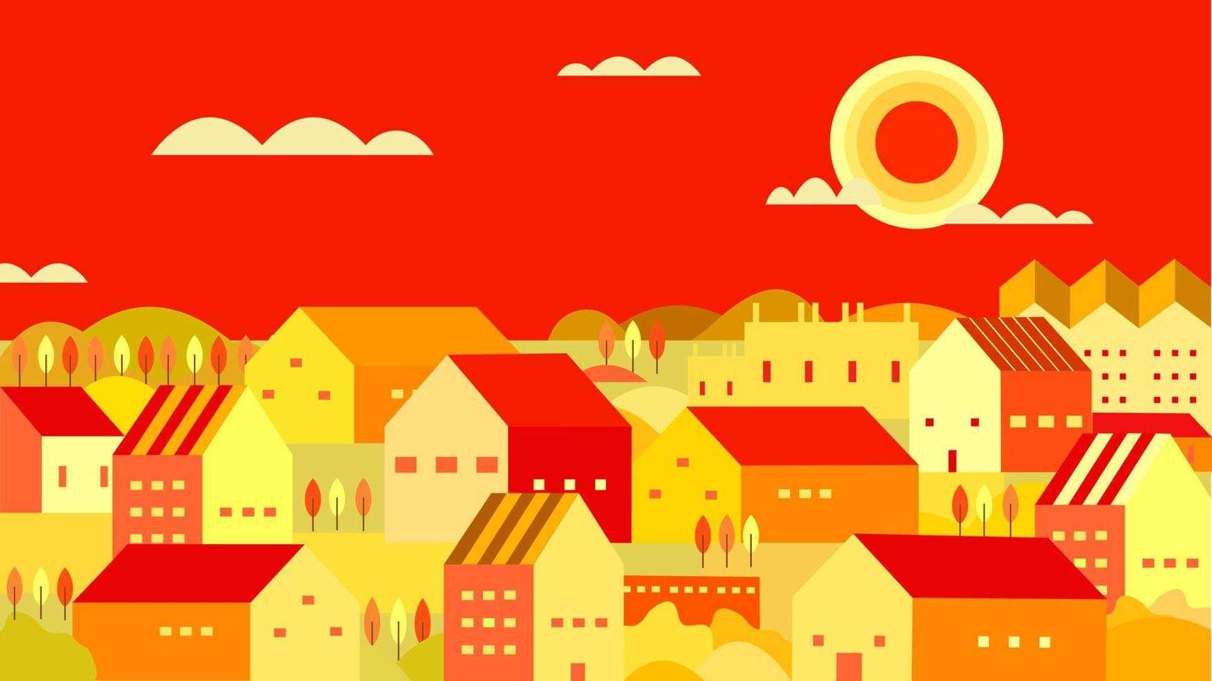 vector illustration of village at afternoon, city scape flat design