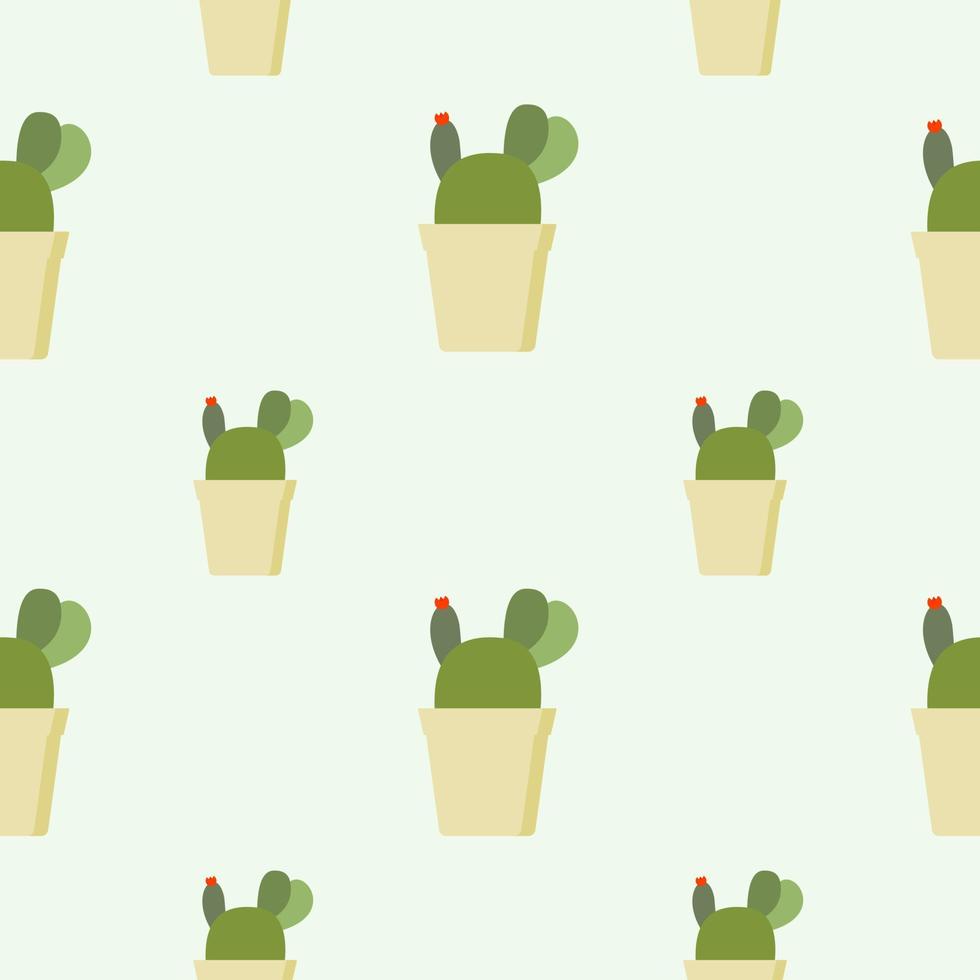 Seamless cactus pattern, succulent potted on soft color background. For fabric, packaging, box, cardboard, packaging paper. Cartoon style vector. Cacti flat design on pastel colors vector