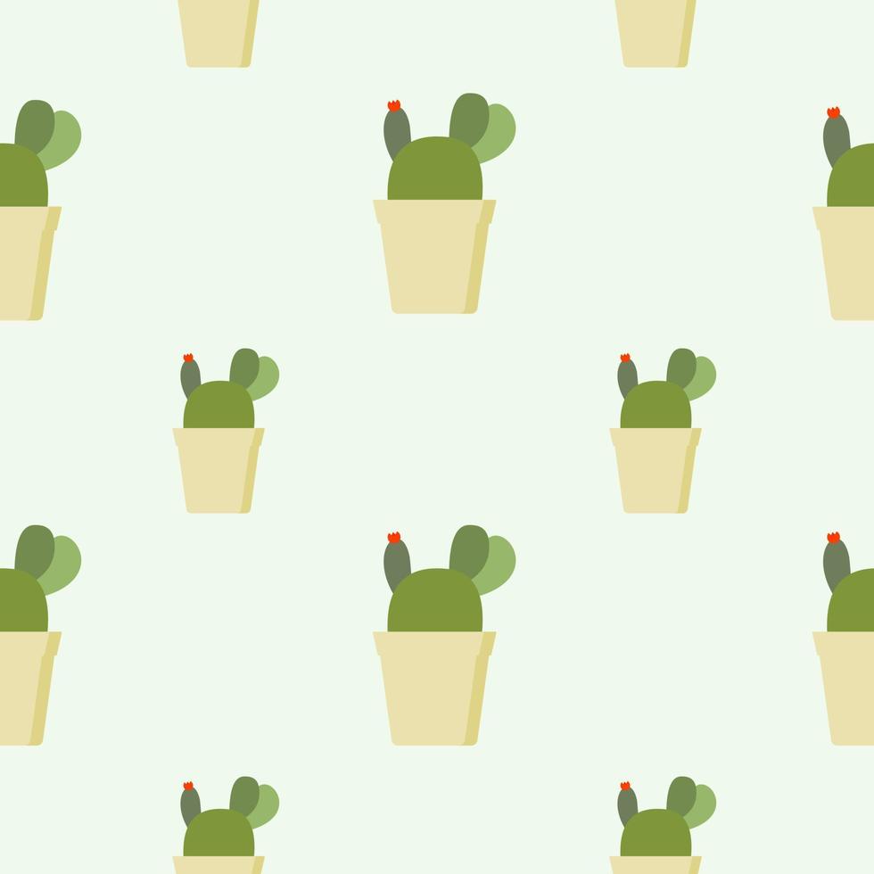 patrón de cactus sin costuras, maceta suculenta sobre fondo de color suave. para tela, embalaje, caja, cartón, papel de embalaje. vector de estilo de dibujos animados. diseño plano de cactus en colores pastel