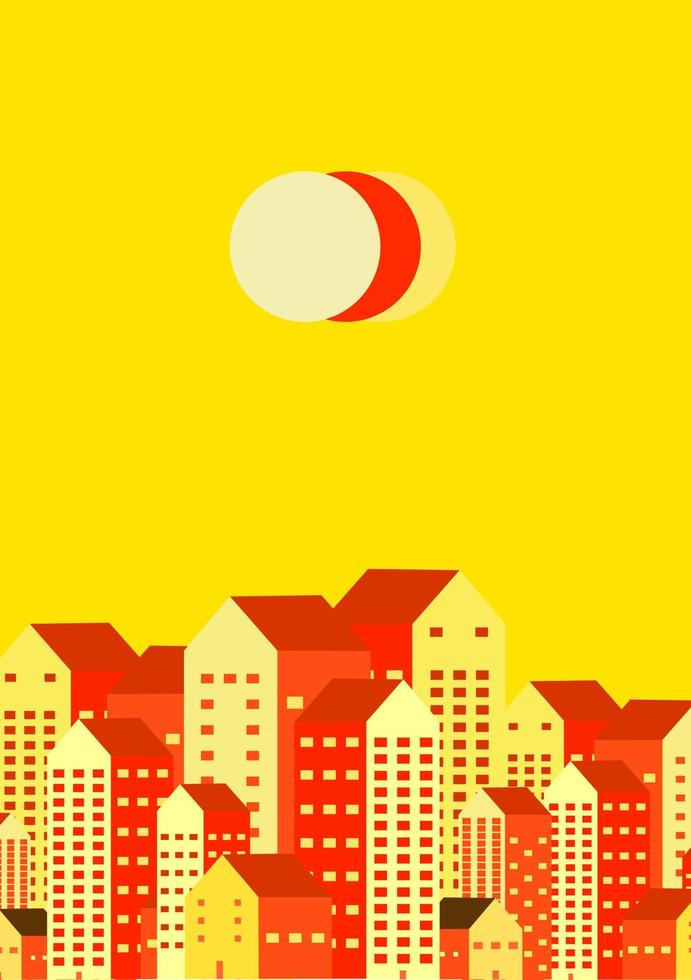 ilustración de vector de diseño plano de ciudad o paisaje urbano. escena sobre el edificio del paisaje urbano con sol por la tarde. papel pintado, ambiental, calentamiento global, problema de contaminación, térmica, cambio climático, póster