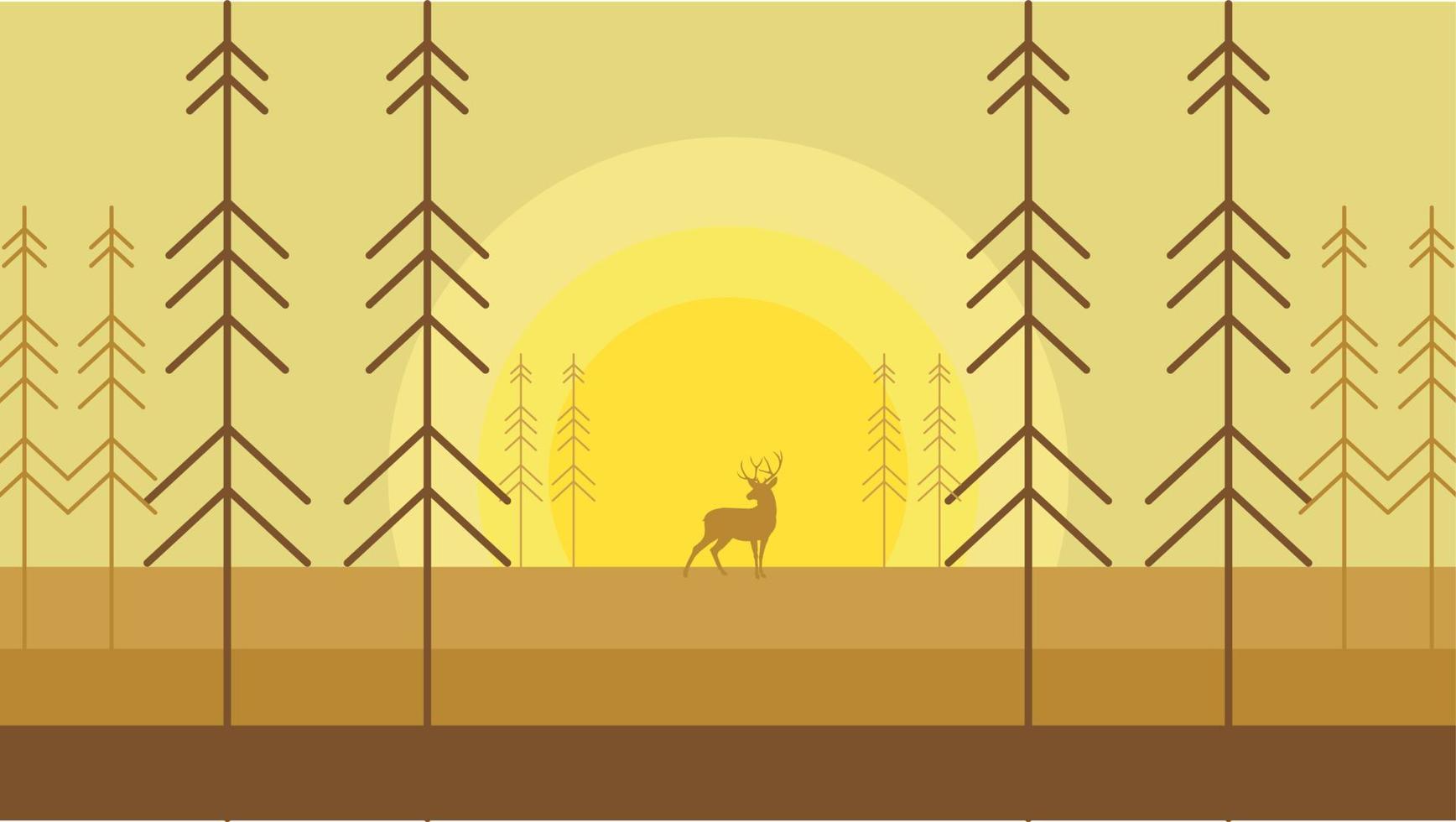 Deer forest landscape scenic natural - forest deer landscape scenery vector illustration flat stock