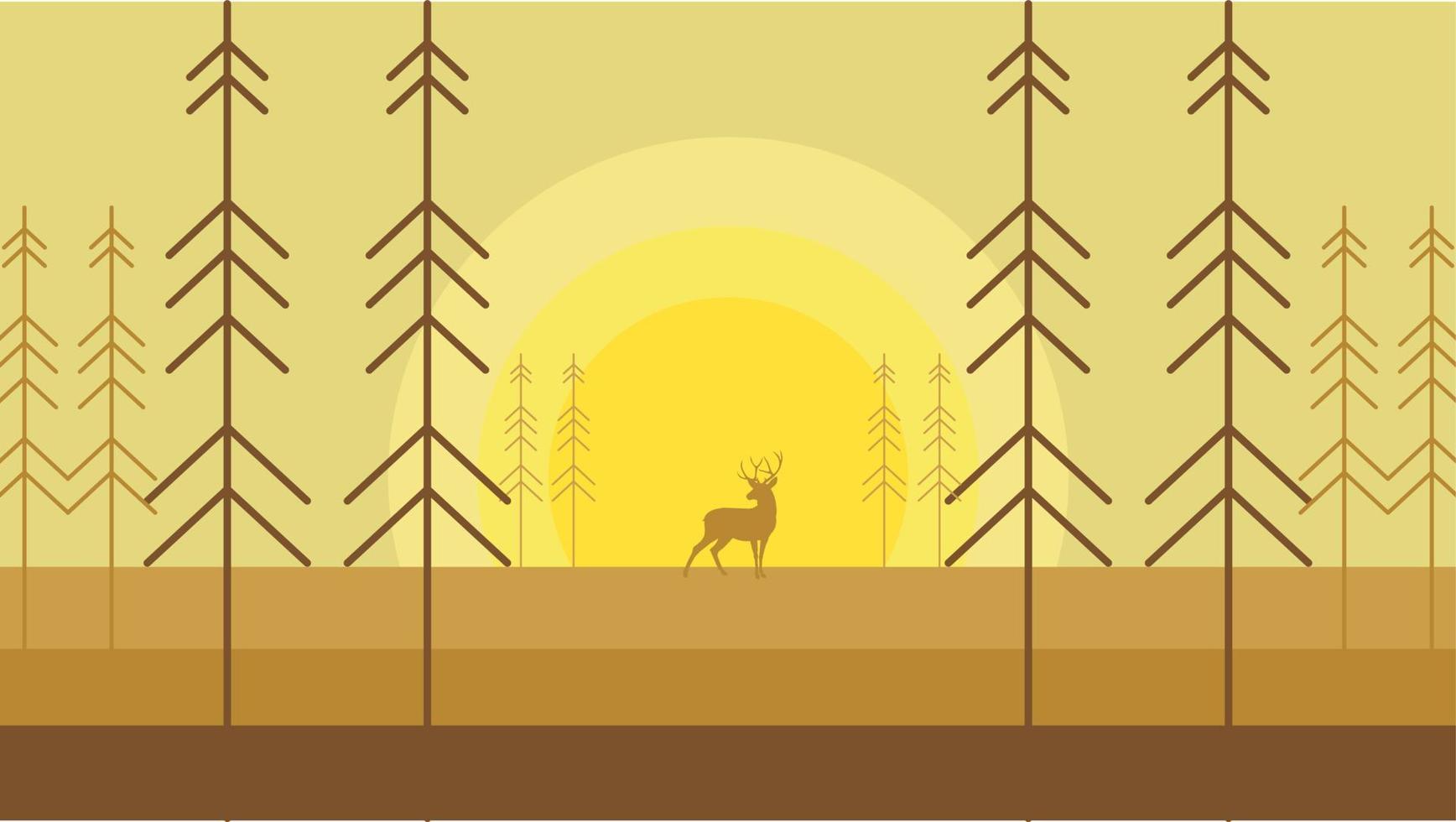 ciervo bosque paisaje escénico natural - bosque ciervo paisaje paisaje vector ilustración plano stock