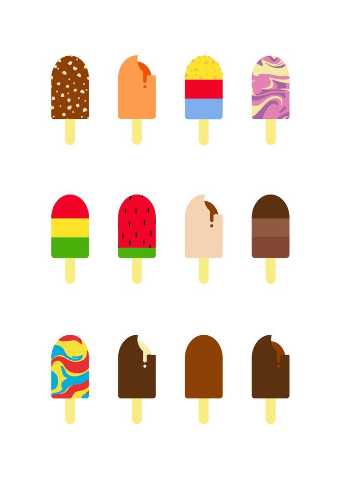 helado de paletas de colores. dulce postre de verano. sabroso helado colorido con diferentes topping. diseño para papel tapiz, envoltura, tela, fondo, prendas de vestir, estampados, pancartas, etc. vector