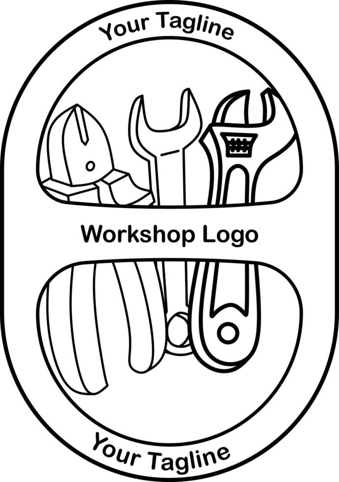 Emblem logo for workshop containing wrench, wrench, and pliers vector