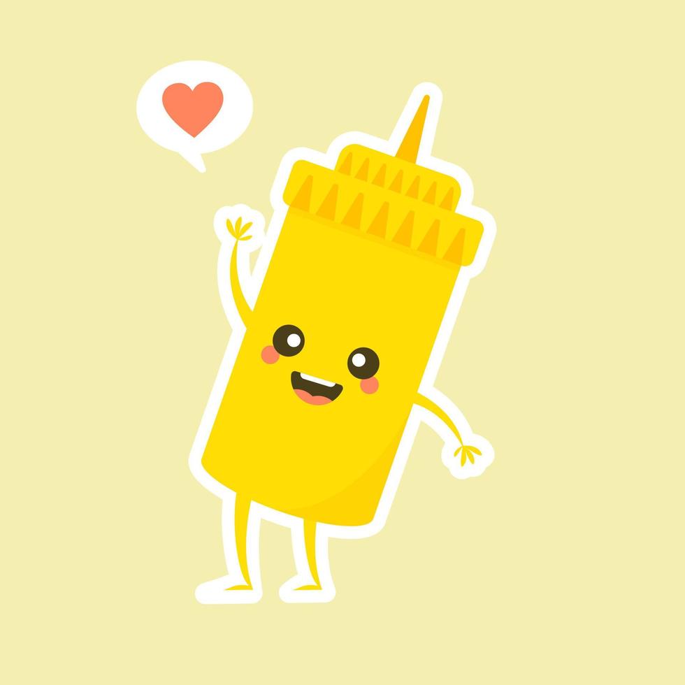 Cute Mustard Yellow Sauce Bottle Vector Illustration Cartoon Smile