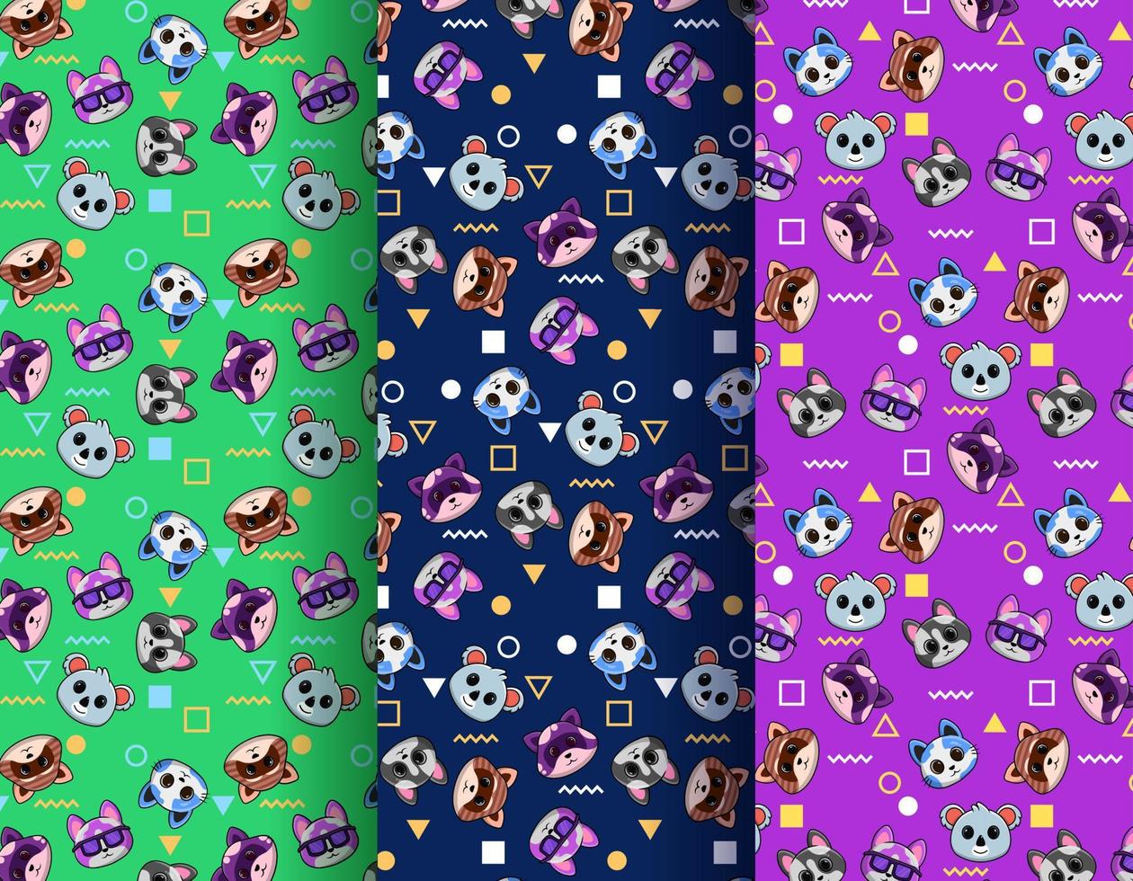 3 sets of cute pet head abstract pattern arrangement, creative and