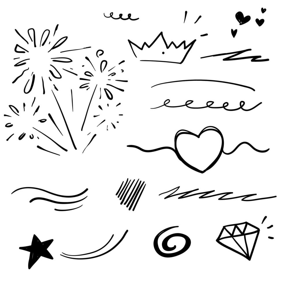 collection of curly swishes, swashes, swoops. Calligraphy swirl. Highlight text elements. with hand drawn doodle isolated vector