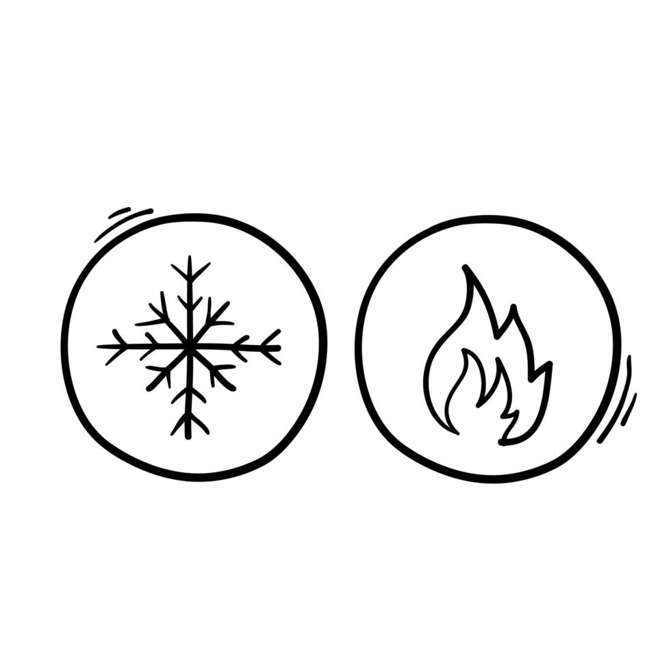 Hot and cold symbol vector icon set on white background with hand drawn doodle style