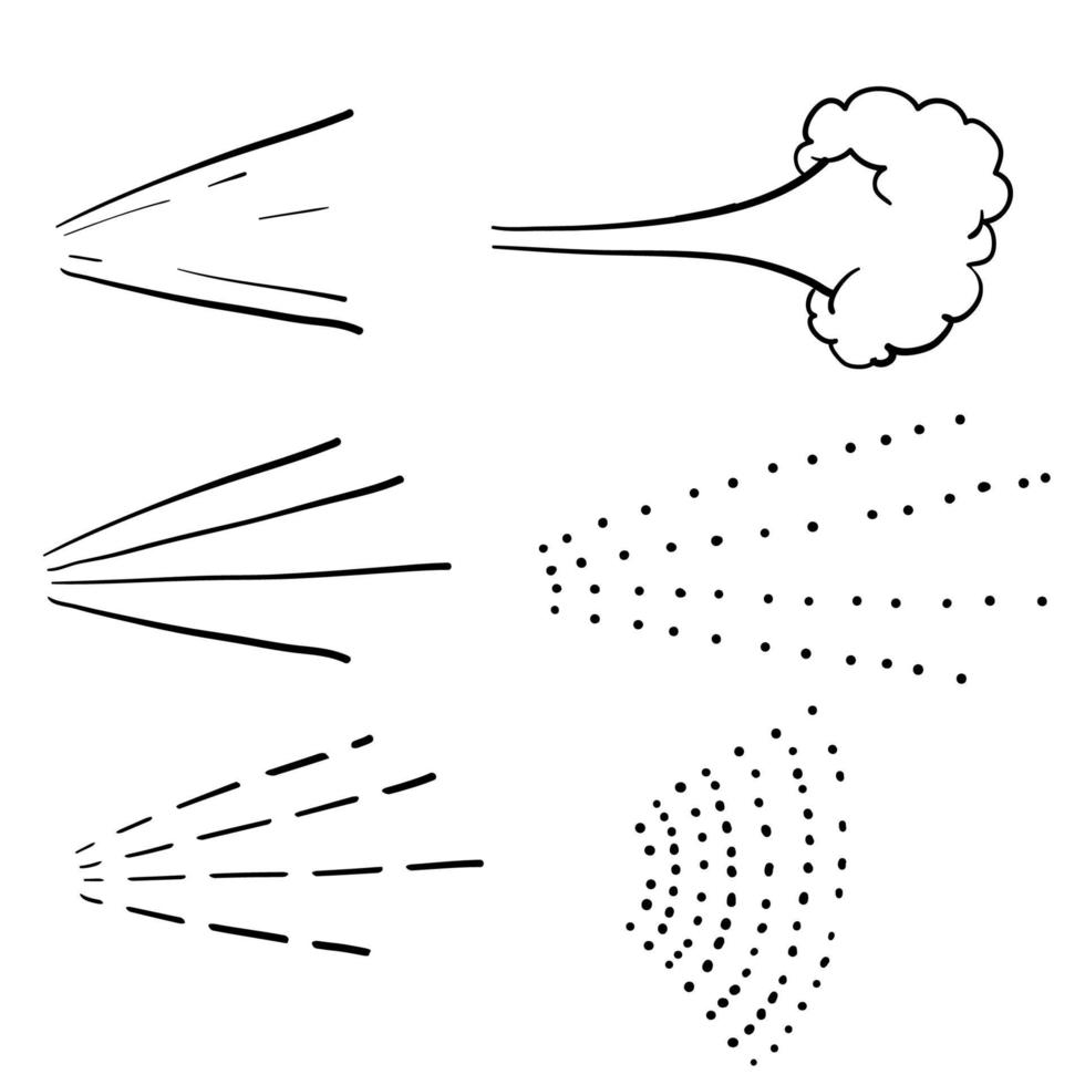 conjunto de iconos vectoriales de pulverización de agua con dibujos animados de garabatos dibujados a mano aislados en fondo blanco vector