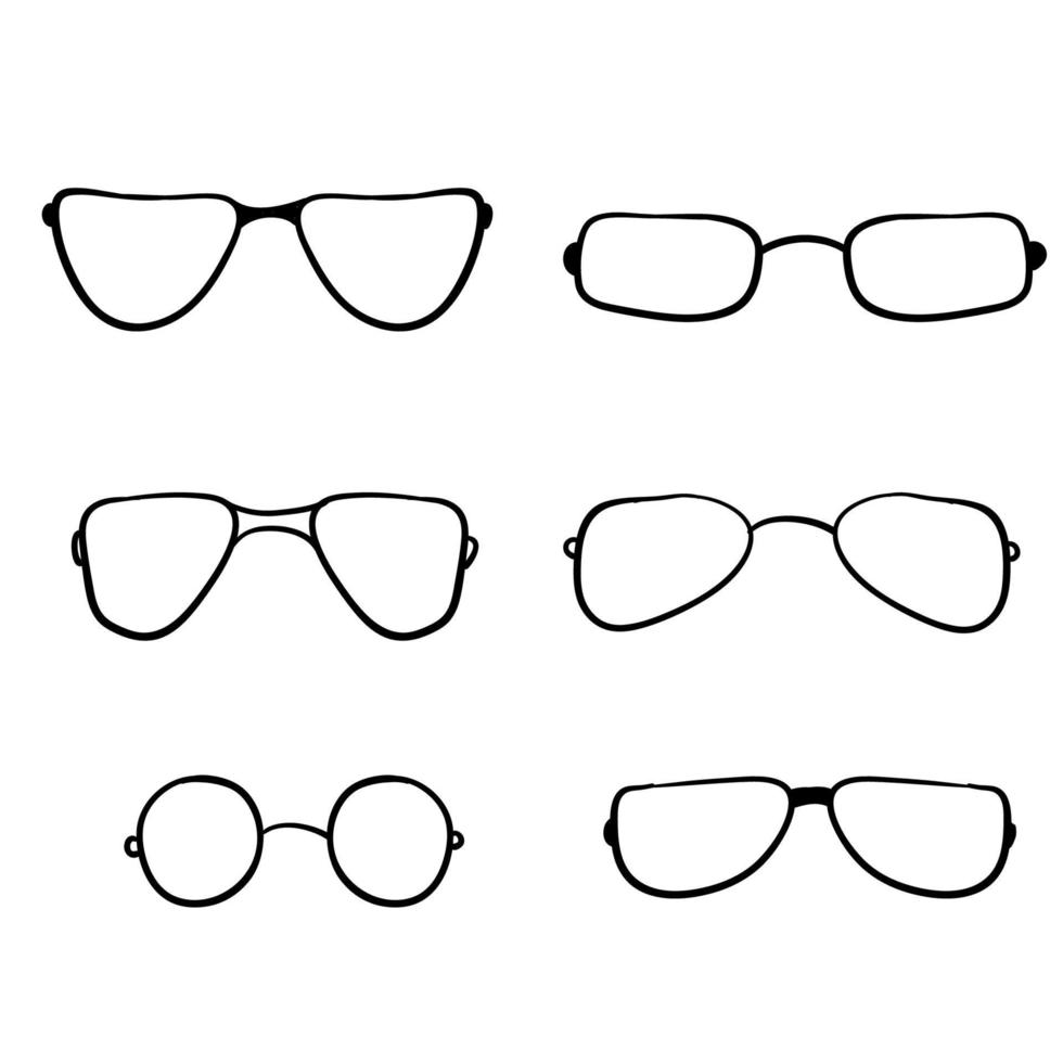 conjunto de iconos de gafas dibujados a mano aislado sobre fondo blanco. ilustración de estilo de dibujos animados de fideos vectoriales. vector