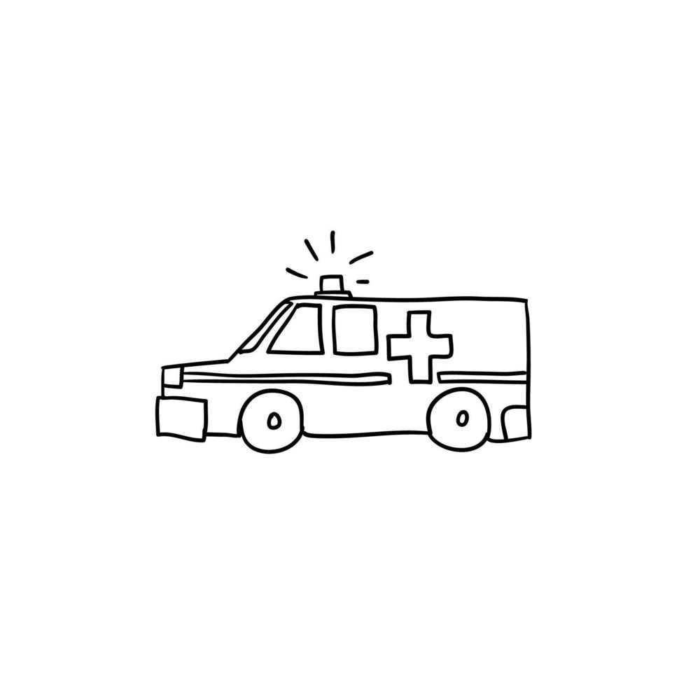 ilustración de ambulancia de fideos dibujados a mano con vector de estilo de dibujos animados aislado