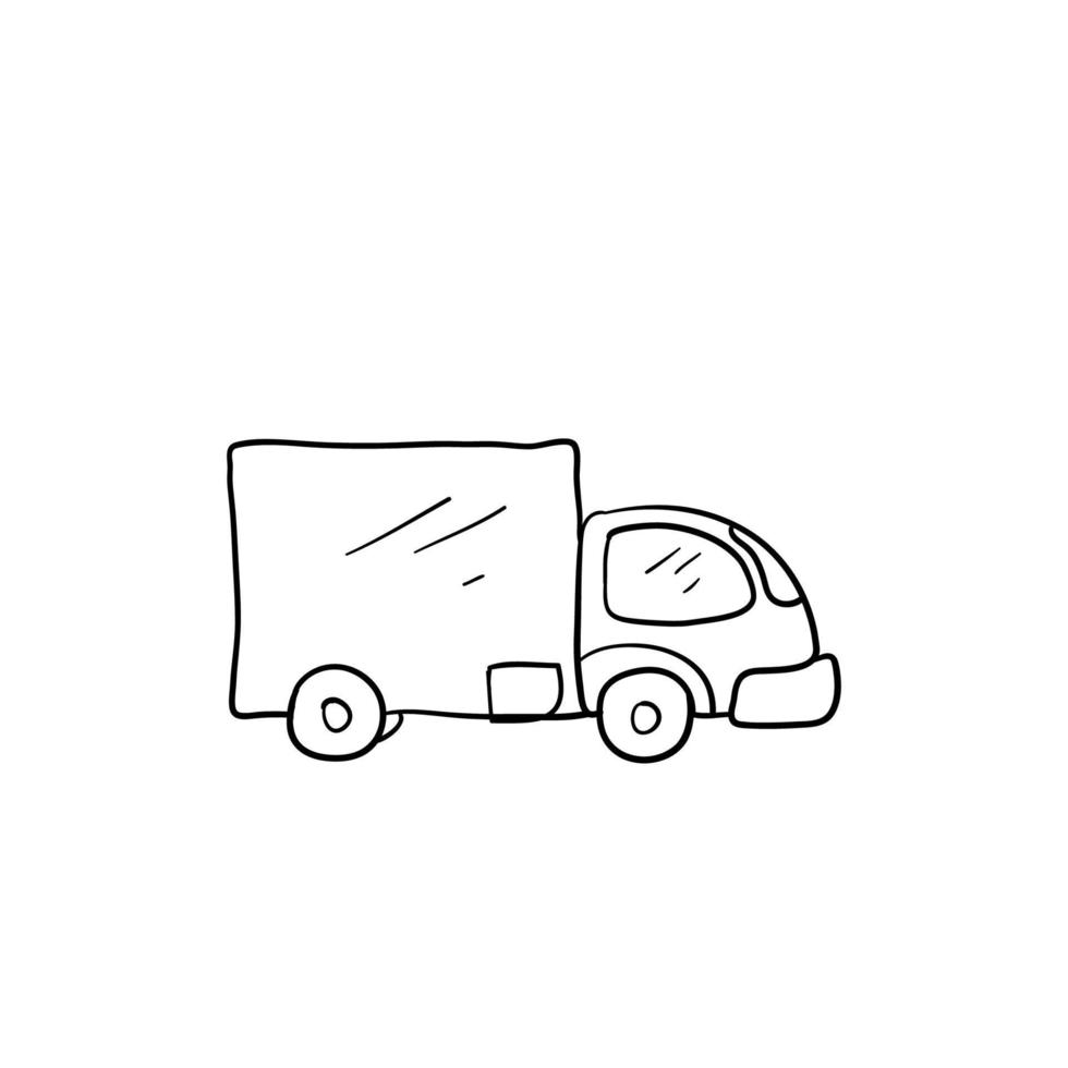 ilustración de camión dibujada a mano con vector de estilo de dibujos animados de garabato aislado en blanco
