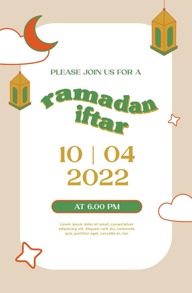 ramadan iftar invitación diseño estilo retro vector