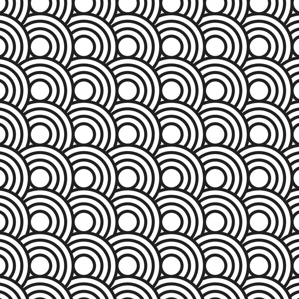 Seamless pattern background ornament of striped concentric circles. Black and white. vector