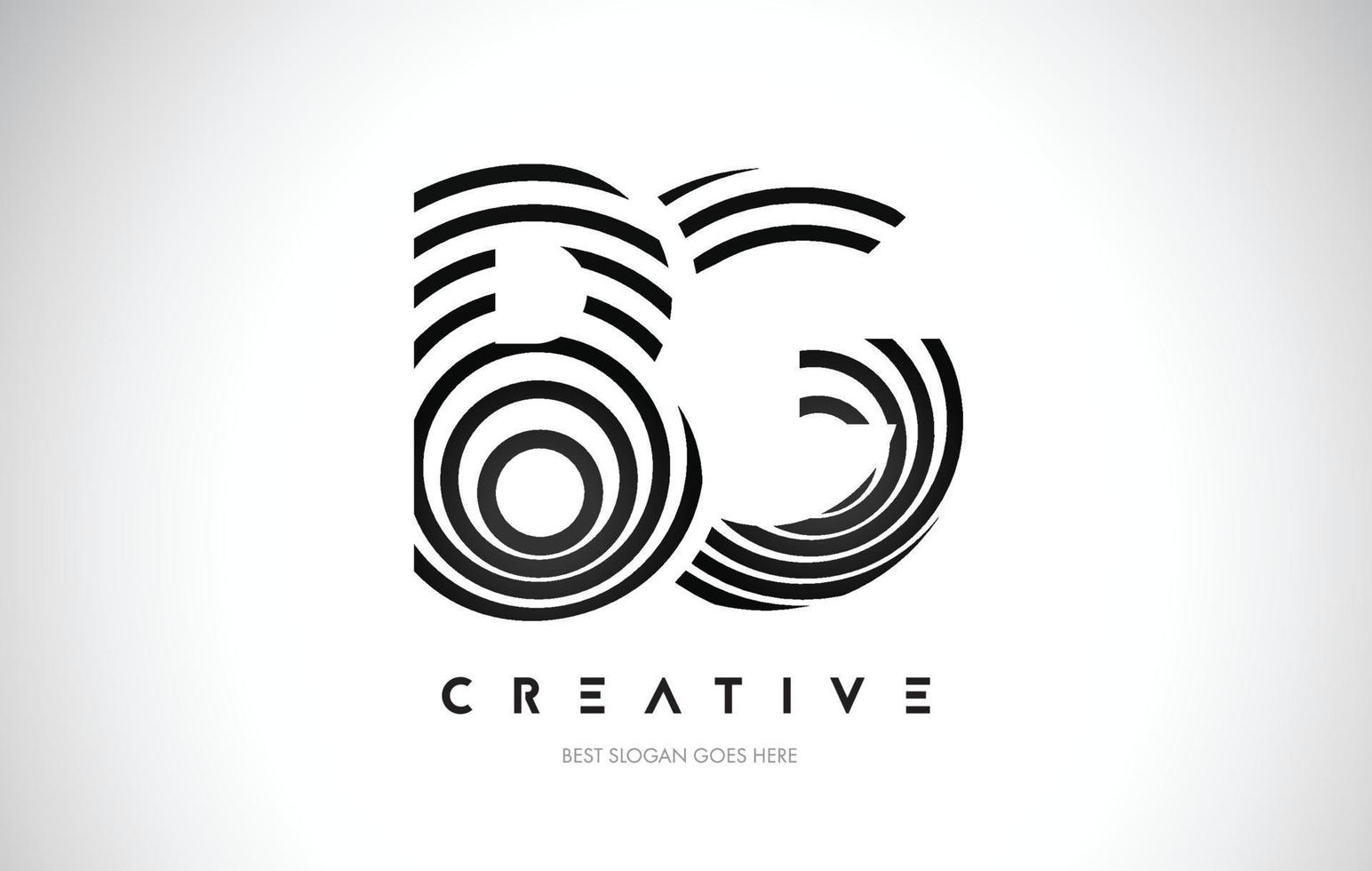 BG Lines Warp Logo Design. Letter Icon Made with Black Circular Lines. vector