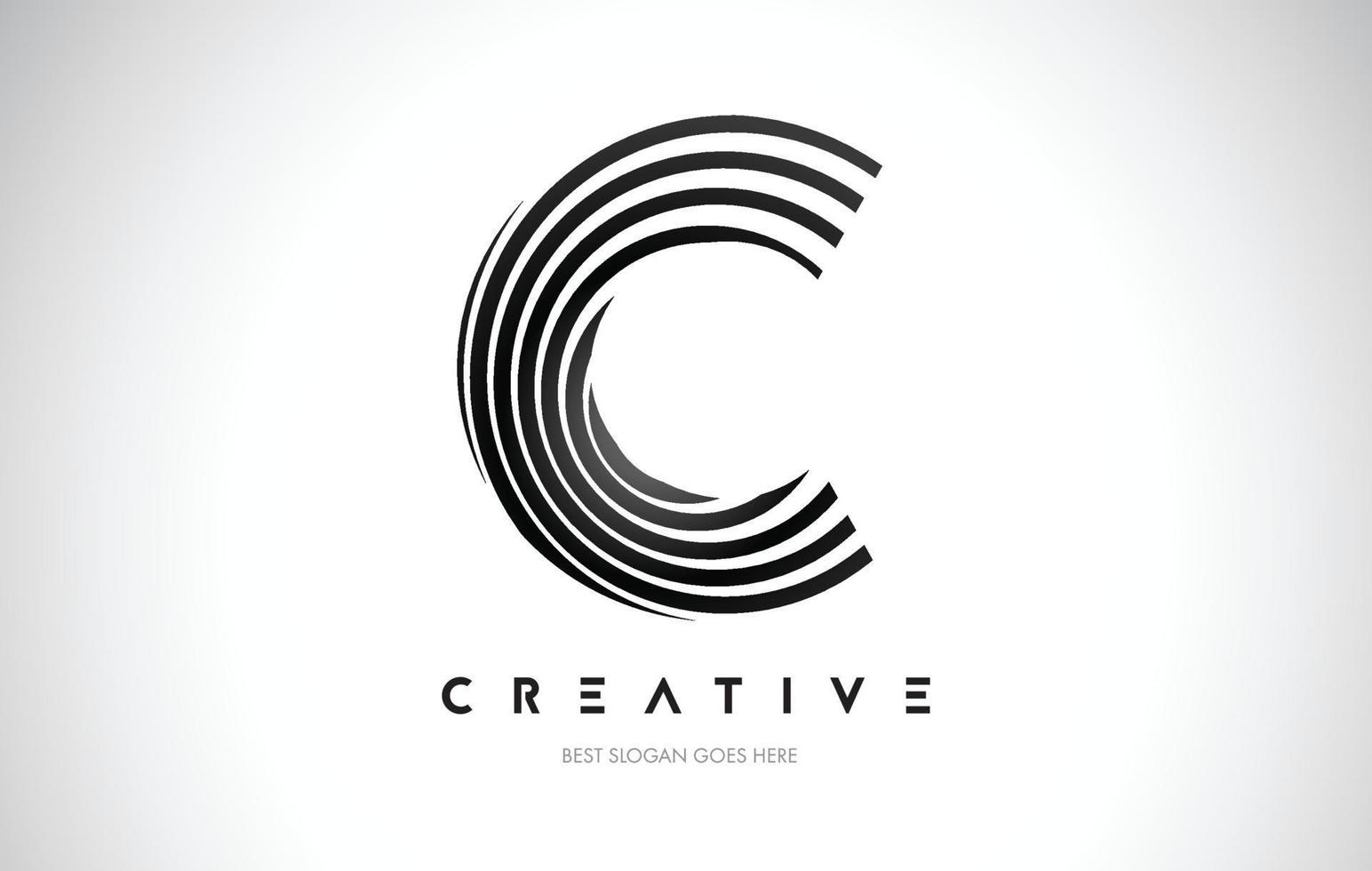 C Lines Warp Logo Design. Letter Icon Made with Black Circular Lines. vector