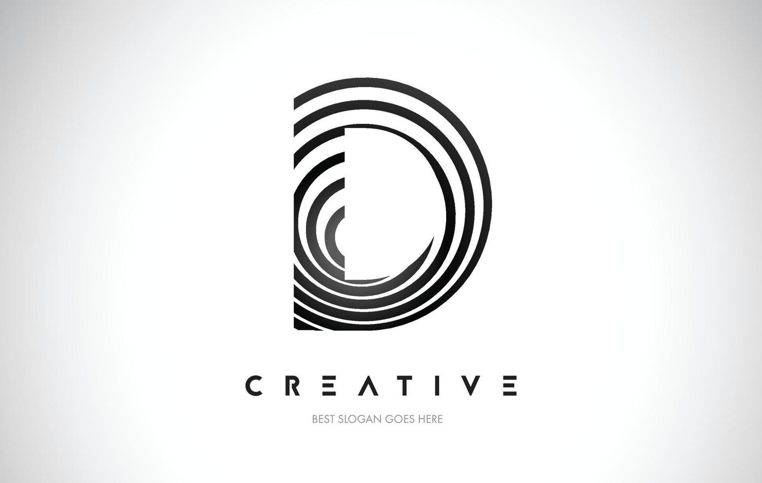 D Lines Warp Logo Design. Letter Icon Made with Black Circular Lines. vector