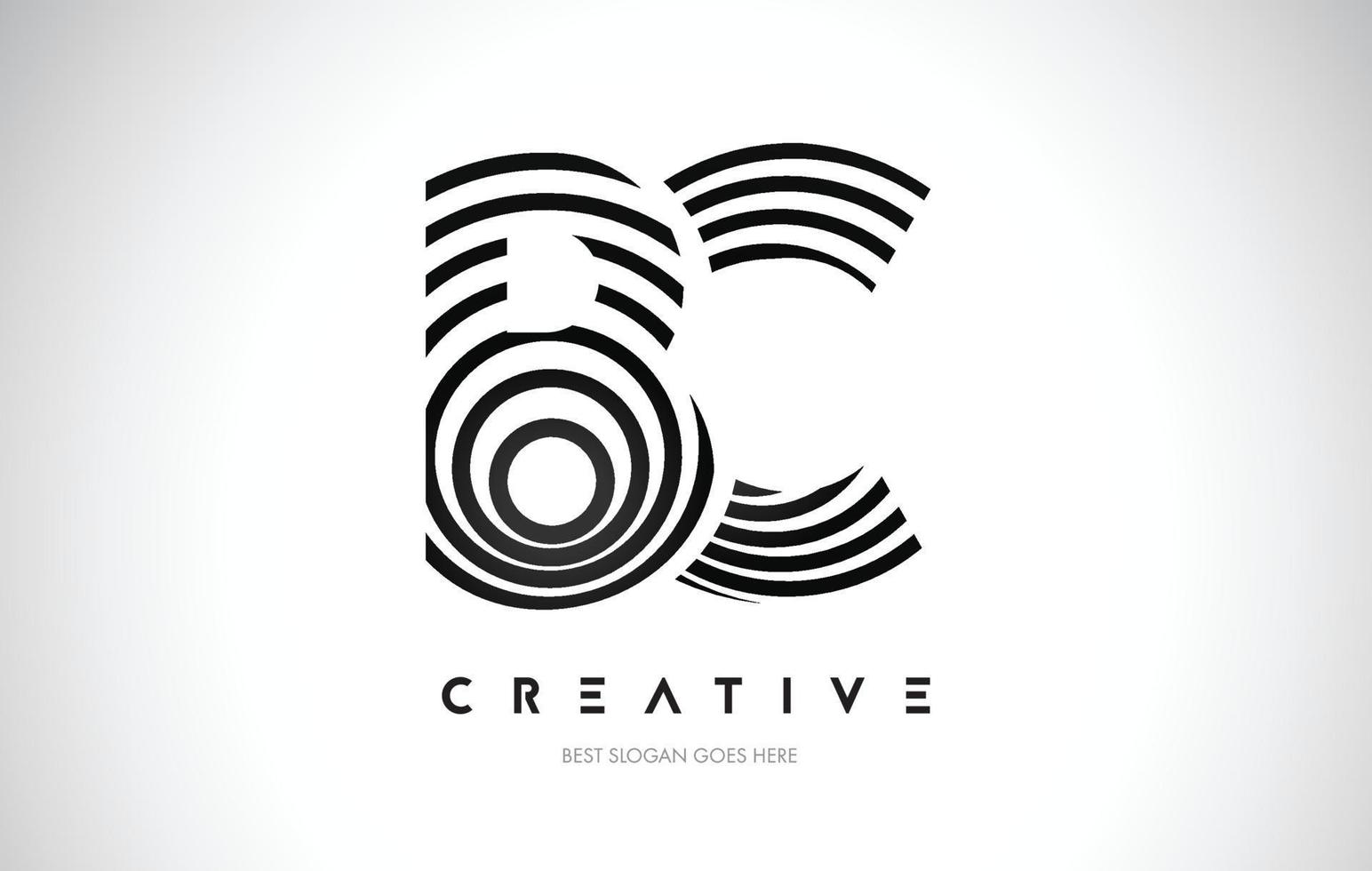 BC Lines Warp Logo Design. Letter Icon Made with Black Circular Lines. vector
