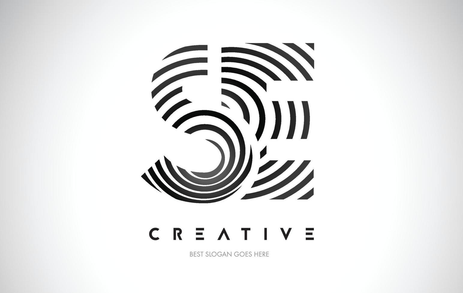 SE Lines Warp Logo Design. Letter Icon Made with Black Circular Lines. vector