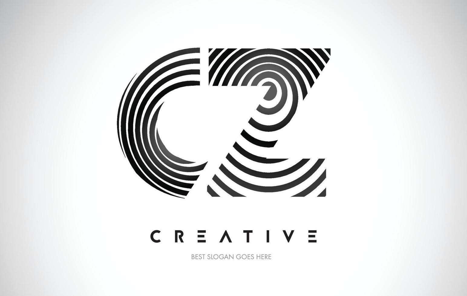 CZ Lines Warp Logo Design. Letter Icon Made with Black Circular Lines. vector