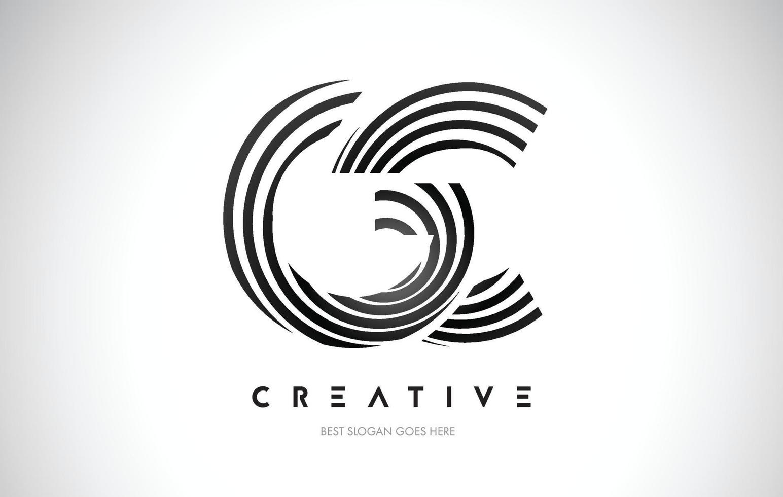 GC Lines Warp Logo Design. Letter Icon Made with Black Circular Lines. vector