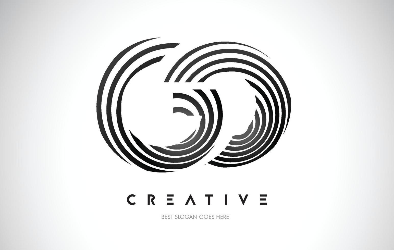 GO Lines Warp Logo Design. Letter Icon Made with Black Circular Lines. vector