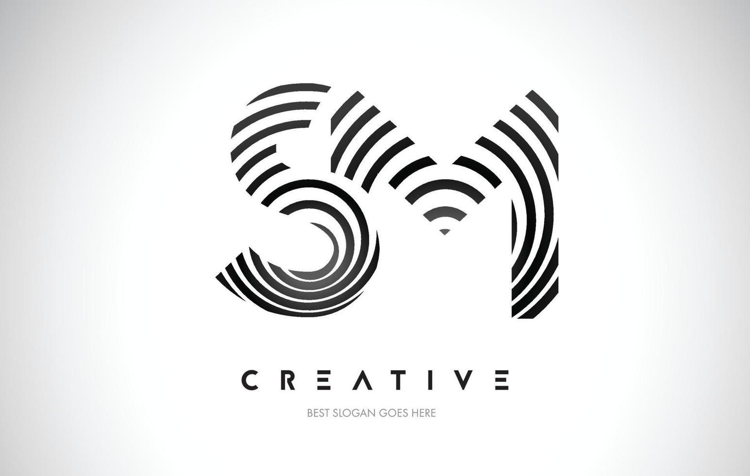 SM Lines Warp Logo Design. Letter Icon Made with Black Circular Lines. vector