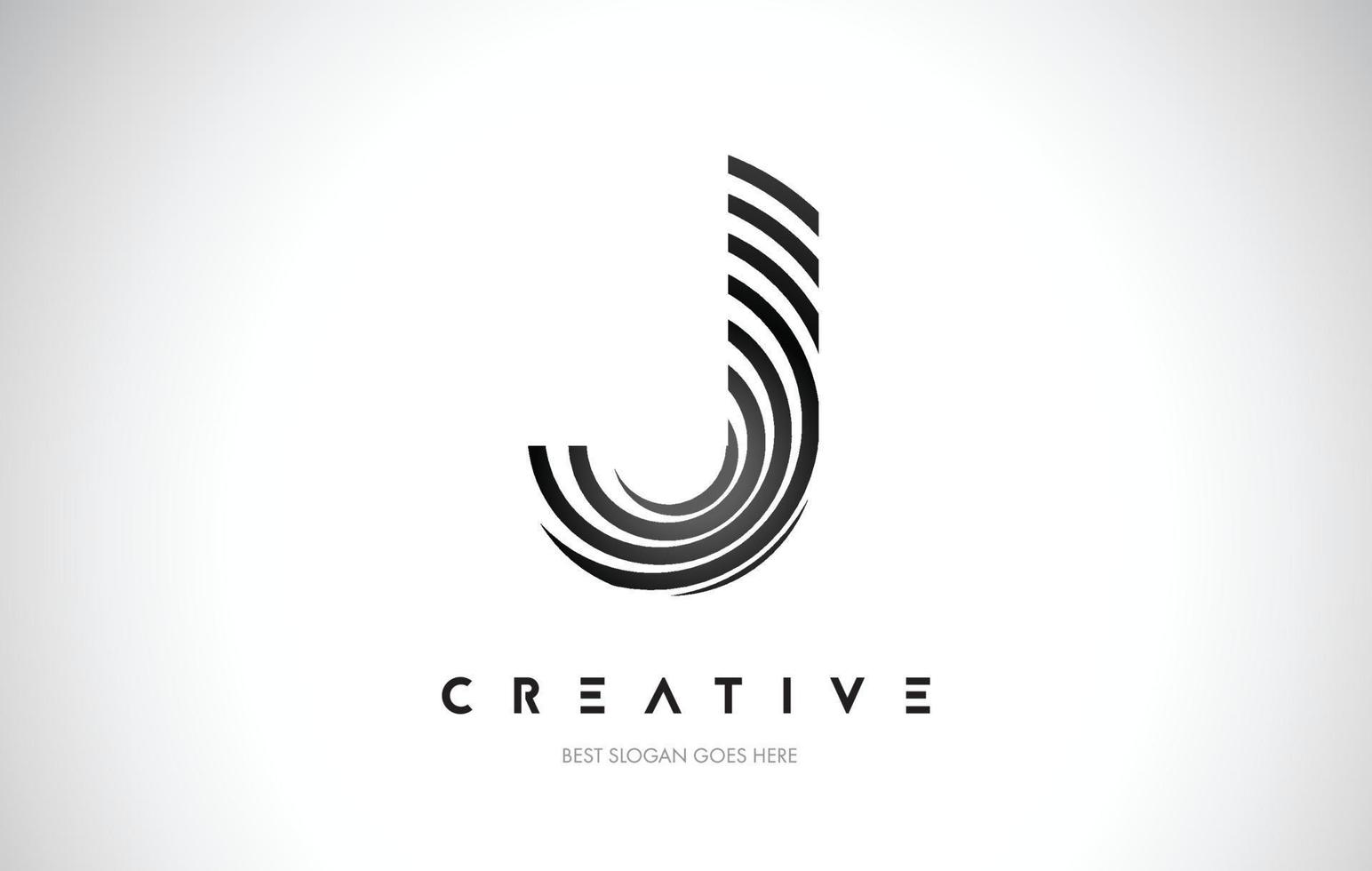 J Lines Warp Logo Design. Letter Icon Made with Black Circular Lines. vector