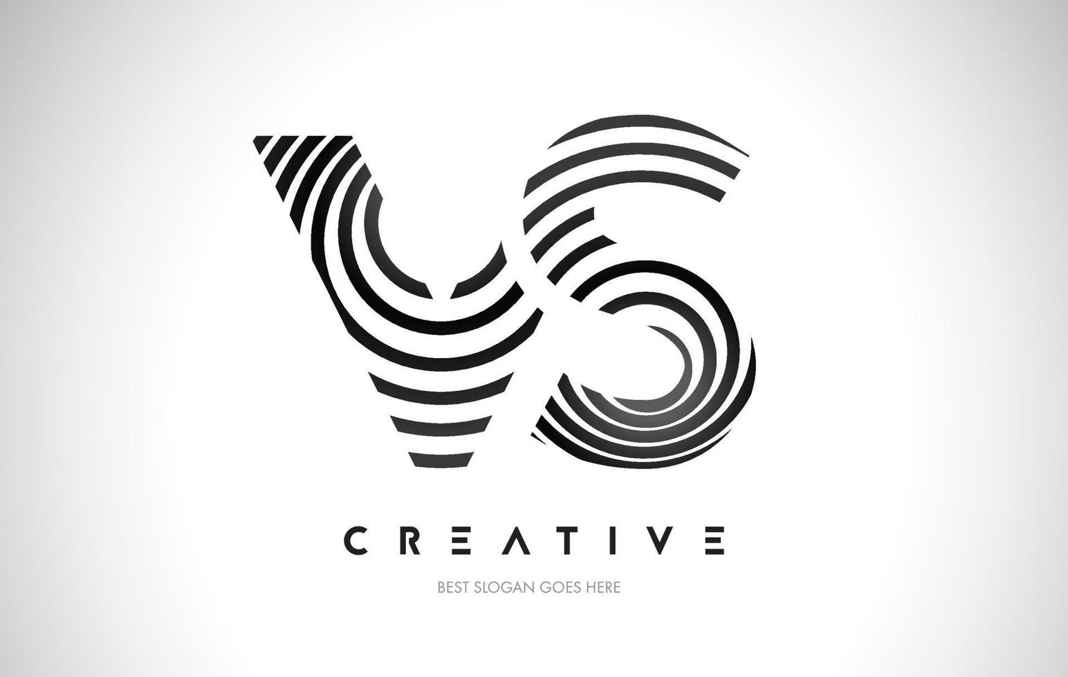 VS Lines Warp Logo Design. Letter Icon Made with Black Circular Lines. vector