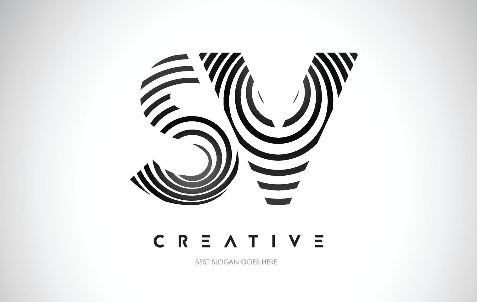 SV Lines Warp Logo Design. Letter Icon Made with Black Circular Lines. vector