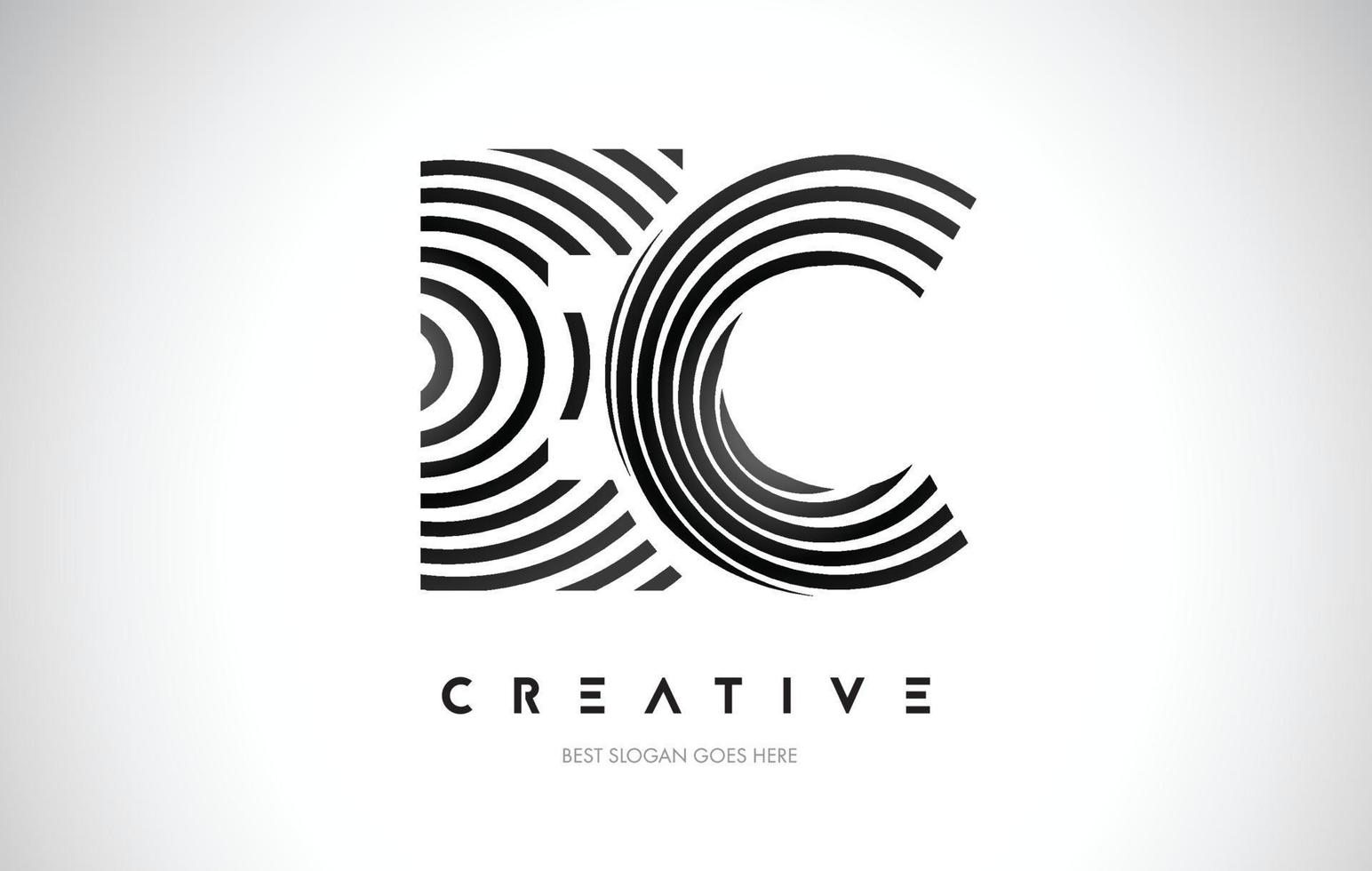EC Lines Warp Logo Design. Letter Icon Made with Black Circular Lines. vector