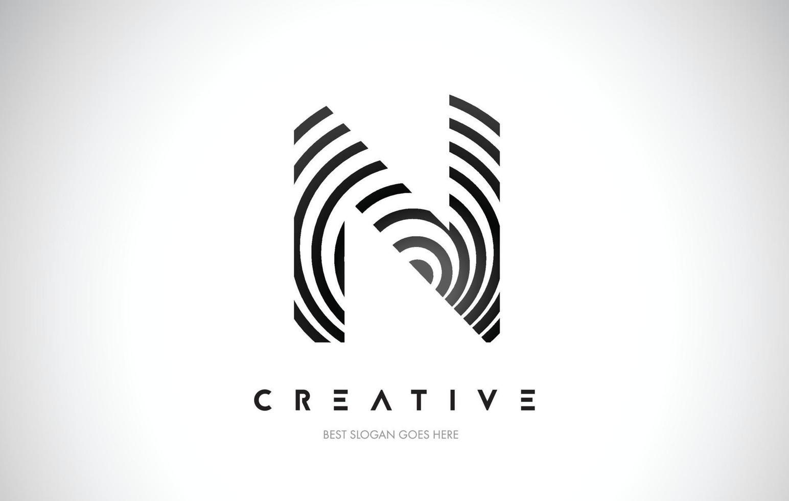 N Lines Warp Logo Design. Letter Icon Made with Black Circular Lines. vector