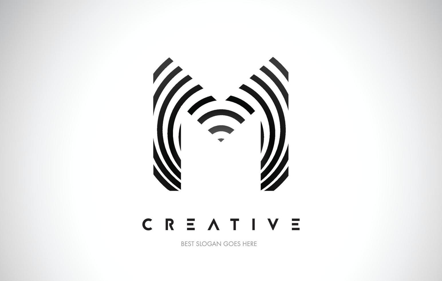 M Lines Warp Logo Design. Letter Icon Made with Black Circular Lines. vector