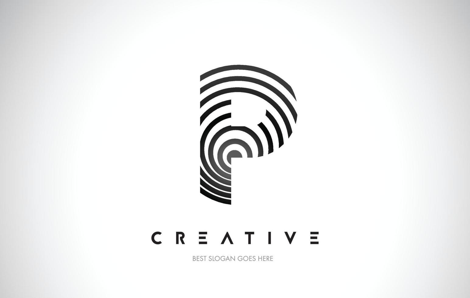 P Lines Warp Logo Design. Letter Icon Made with Black Circular Lines. vector