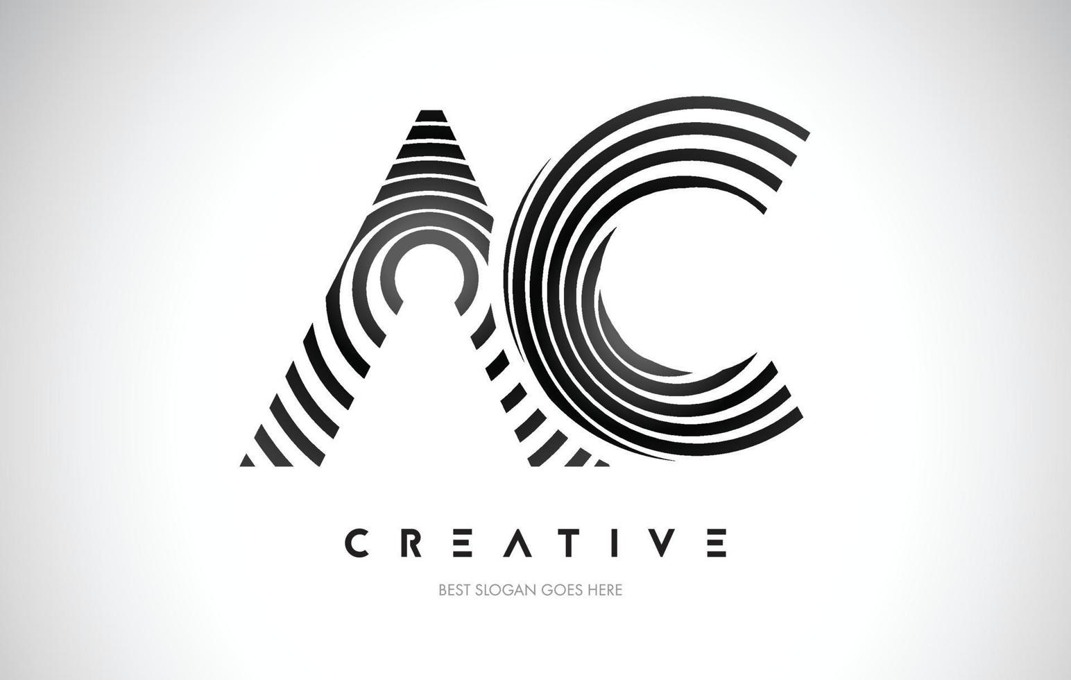 AC Lines Warp Logo Design. Letter Icon Made with Black Circular Lines. vector